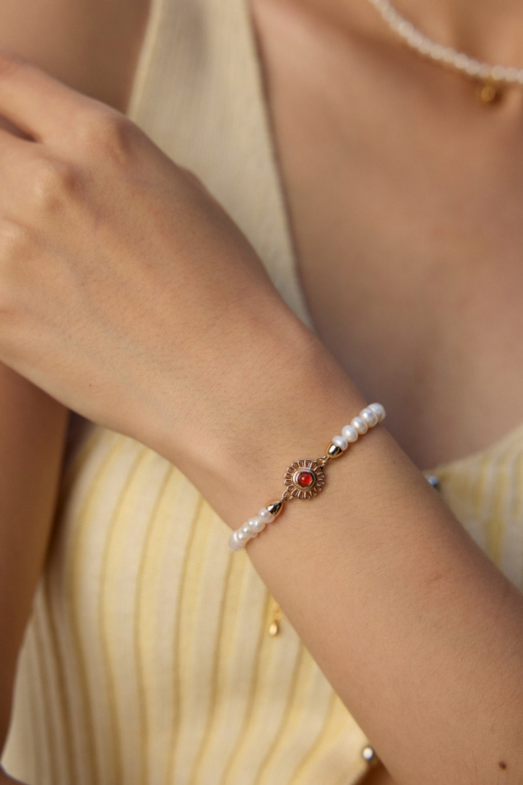 925 Sterling Silver Pearl and Agate Adjustable Bracelet
