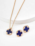 925 sterling silver clover pendant with lapis lazuli inlay, gold-tone frame