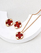 925 sterling silver clover pendant necklace with agate stone inlay, gold tone