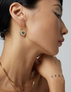 Side view of 925 sterling silver turquoise and mother of pearl drop earrings