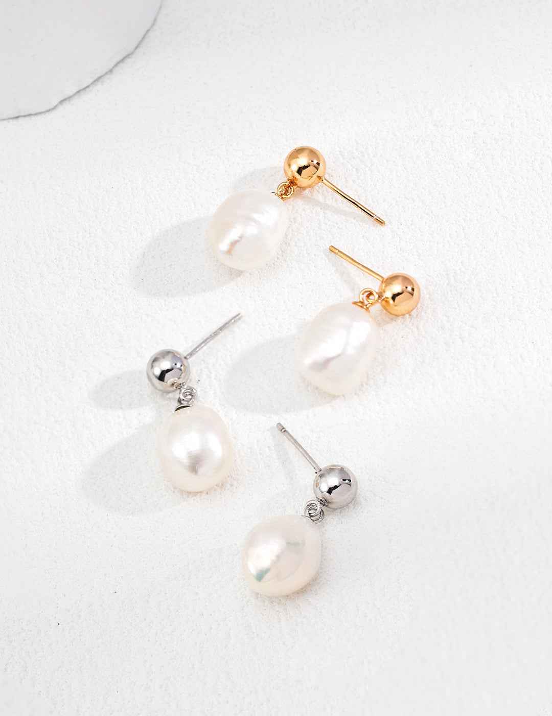 925 sterling silver baroque pearl drop earrings, vintage gold tone, approx. 24 mm length