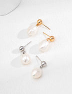 925 sterling silver baroque pearl drop earrings, vintage gold tone, approx. 24 mm length