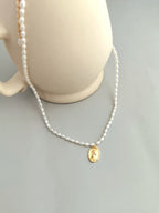 925 Sterling Silver Natural Pearl Necklace - Vintage Gold