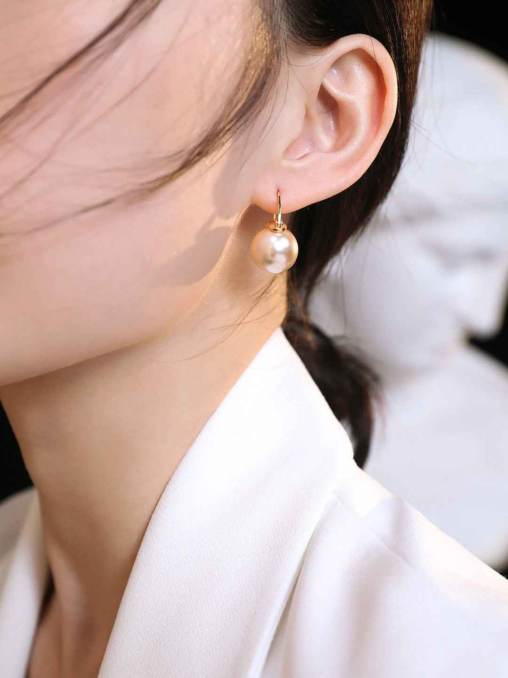 925 sterling silver round pearl drop earrings, front view showing full silhouette