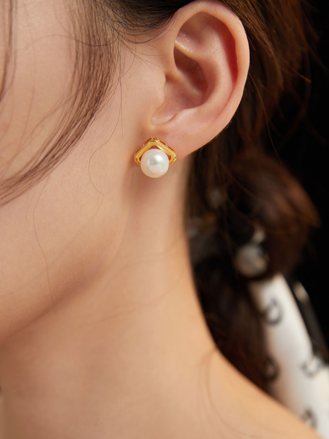 925 Sterling Silver Geometric Natural Pearl Earrings - Vintage Gold