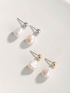 Pair of baroque pearl drop earrings in vintage gold tone, 925 sterling silver