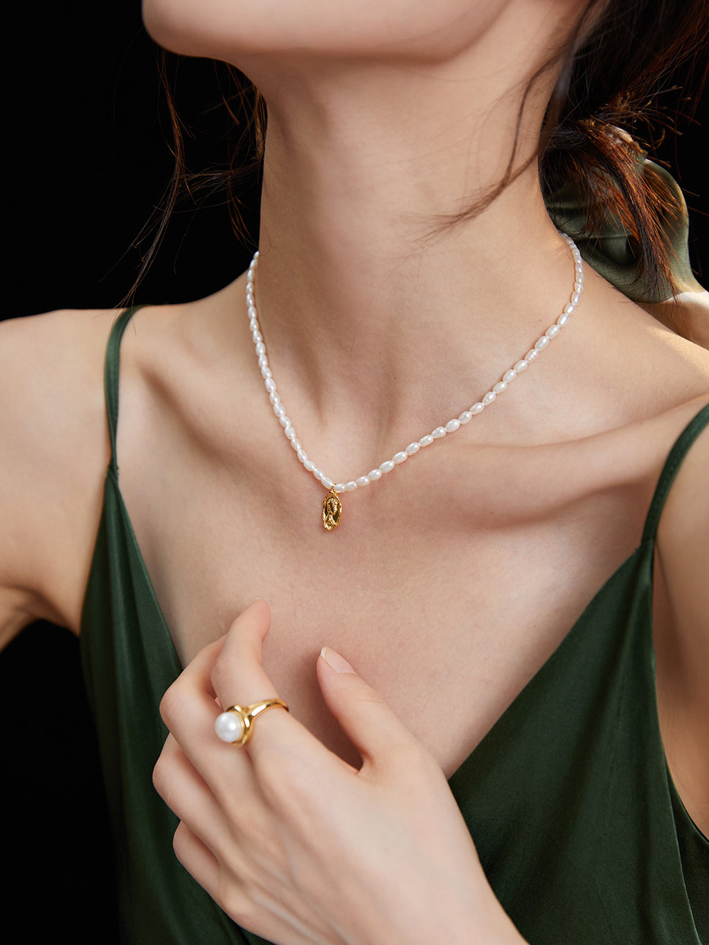 925 Sterling Silver Natural Pearl Necklace - Vintage Gold