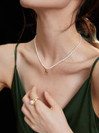 925 Sterling Silver Natural Pearl Necklace - Vintage Gold