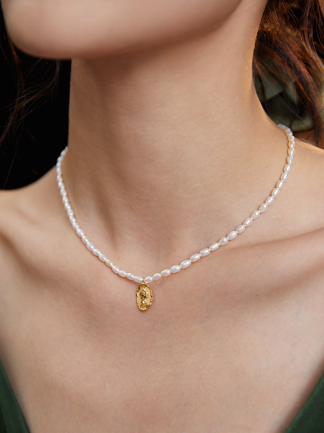 925 Sterling Silver Natural Pearl Necklace - Vintage Gold