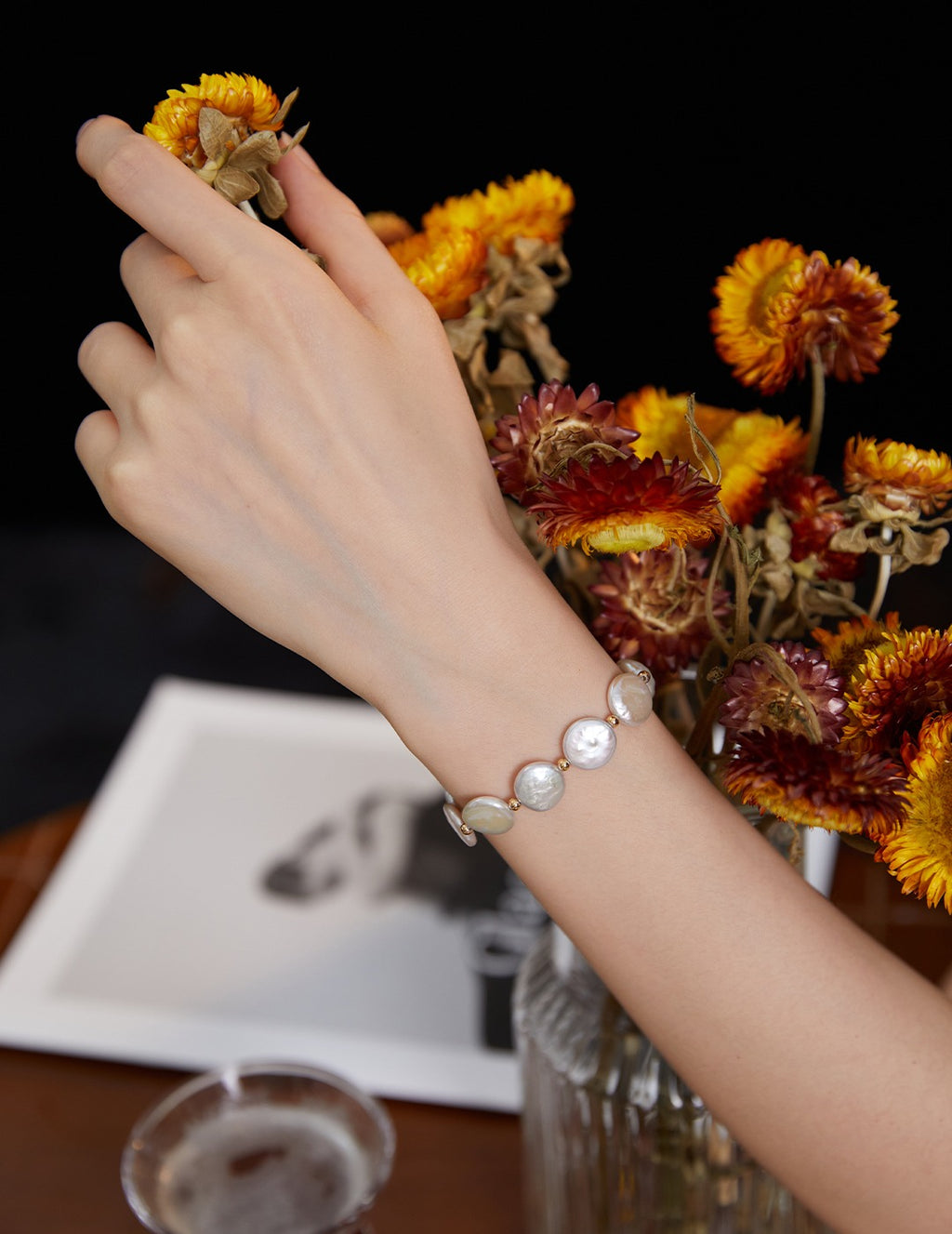 925 Sterling Silver Natural Pearl Bracelet - Vintage Gold