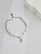 925 Sterling Silver Fluid Natural Pearl Bracelet - Silver