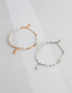 925 Sterling Silver Fluid Natural Pearl Bracelet - Silver