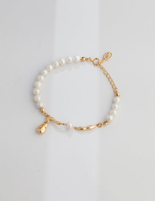 925 Sterling Silver Fluid Natural Pearl Bracelet - Silver