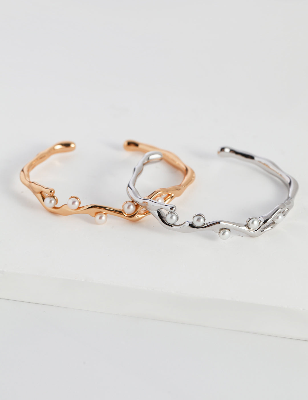 925 Sterling Silver Natural Pearl Bangle - Silver