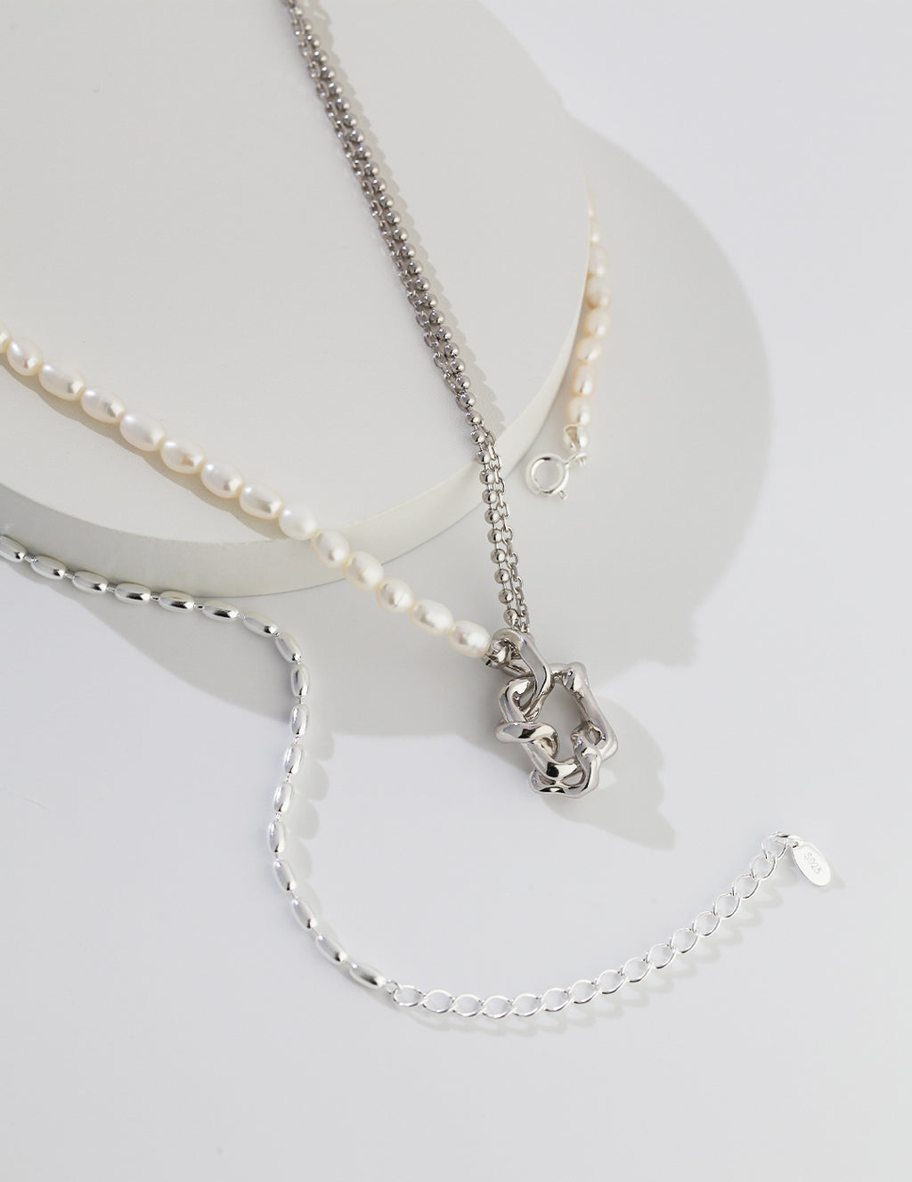925 Sterling Silver Natural Pearl Necklace - Silver