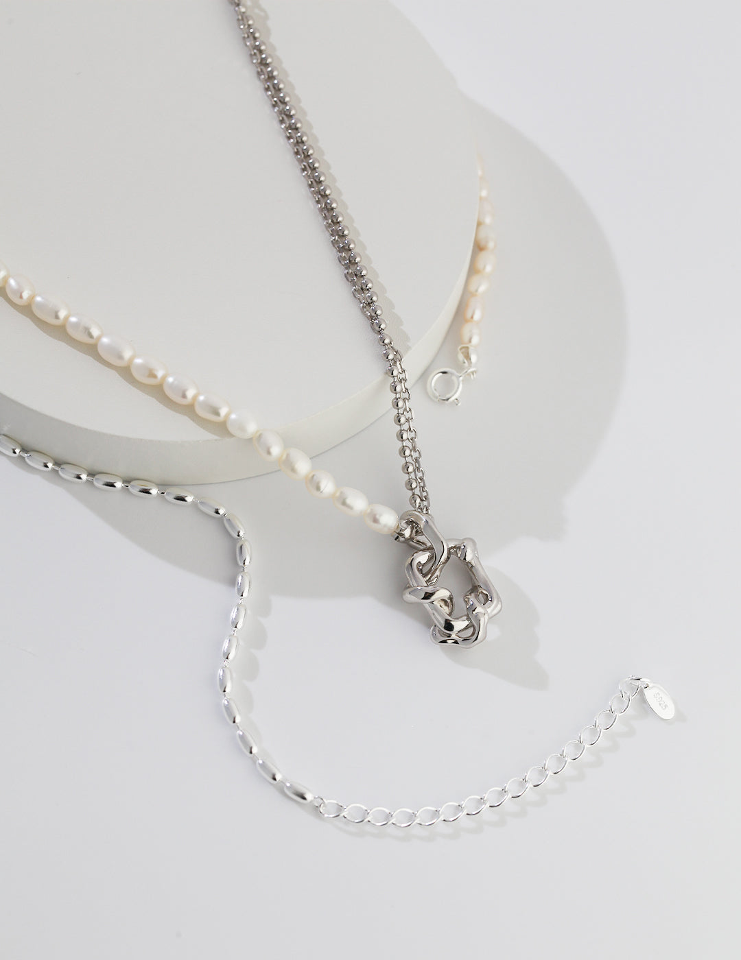 925 Sterling Silver Natural Pearl Necklace - Silver