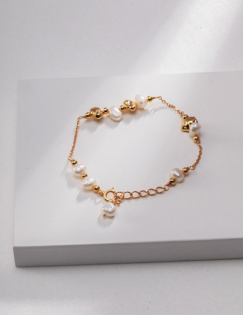 925 Sterling Silver Natural Pearl Bracelet - Silver