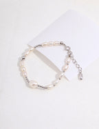 925 Sterling Silver Natural Pearl Bracelet - Silver