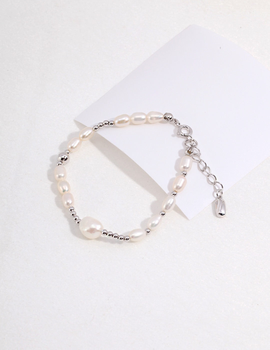 925 Sterling Silver Natural Pearl Bracelet - Silver