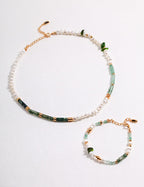925 Sterling Silver Natural Pearl, Moss Agate and Green Strawberry Quartz Bracelet - Silver