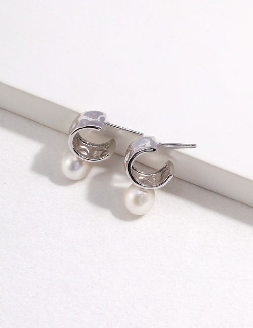 925 Sterling Silver Natural Pearl Earrings - Silver