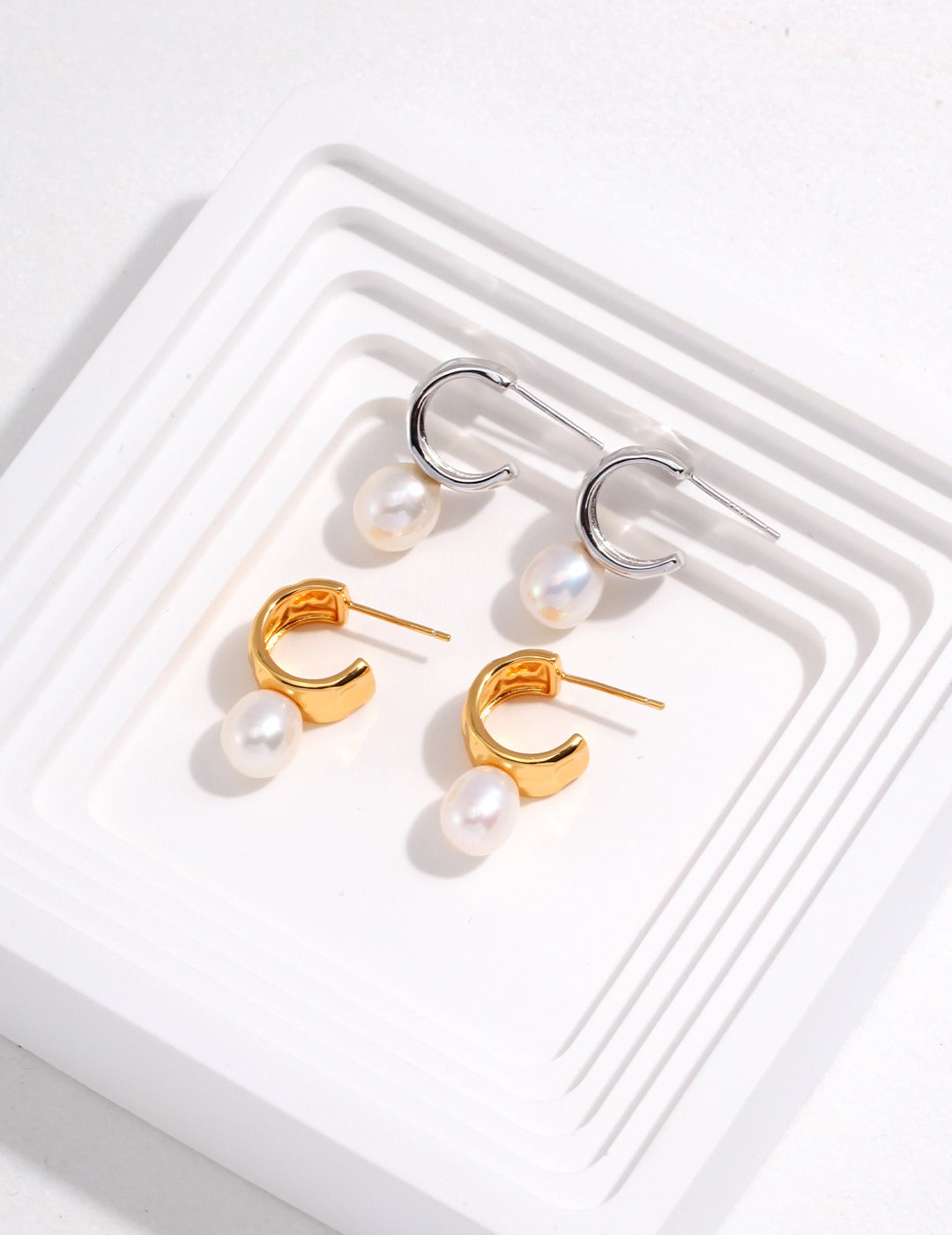 925 Sterling Silver Natural Pearl Earrings - Silver