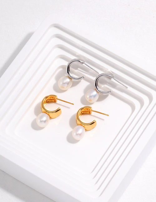 925 Sterling Silver Natural Pearl Earrings - Silver