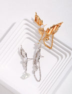 925 Sterling Silver Butterfly Natural Pearl and Opal Earrings - Silver