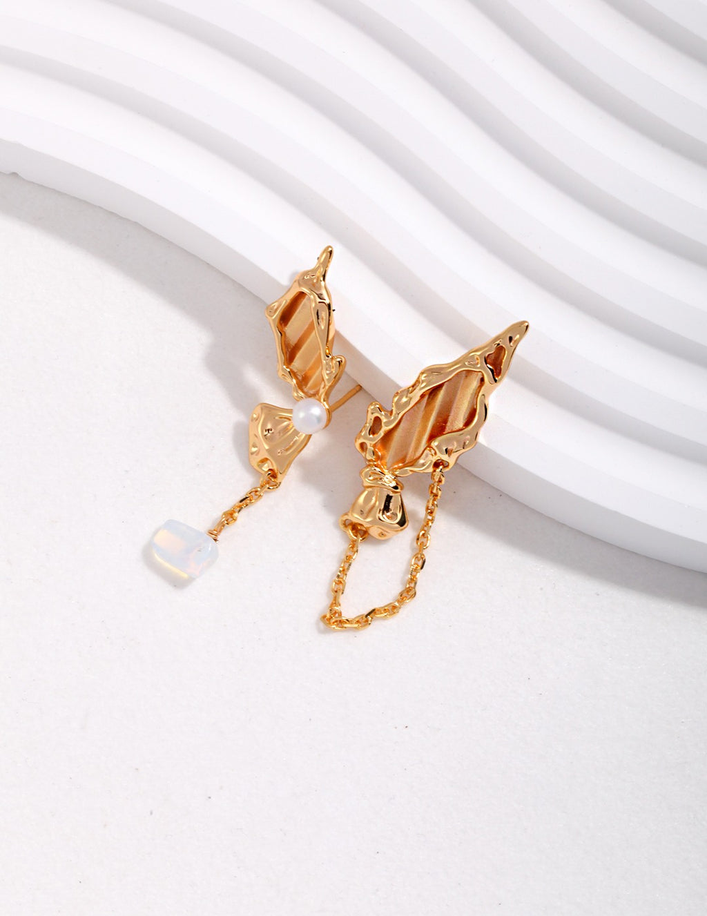 925 Sterling Silver Butterfly Natural Pearl and Opal Earrings - Silver