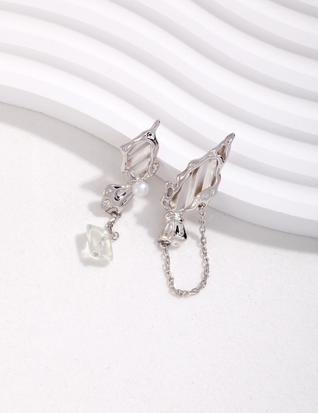 925 Sterling Silver Butterfly Natural Pearl and Opal Earrings - Silver