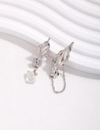 925 Sterling Silver Butterfly Natural Pearl and Opal Earrings - Silver