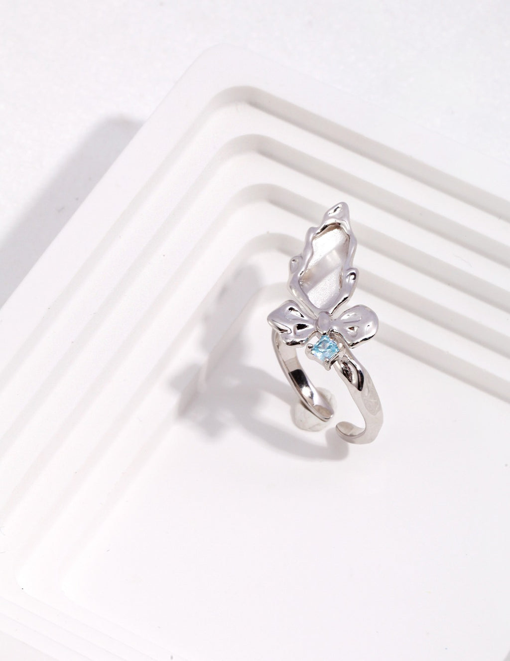 925 Sterling Silver Butterfly Cubic Zirconia Ring - Silver