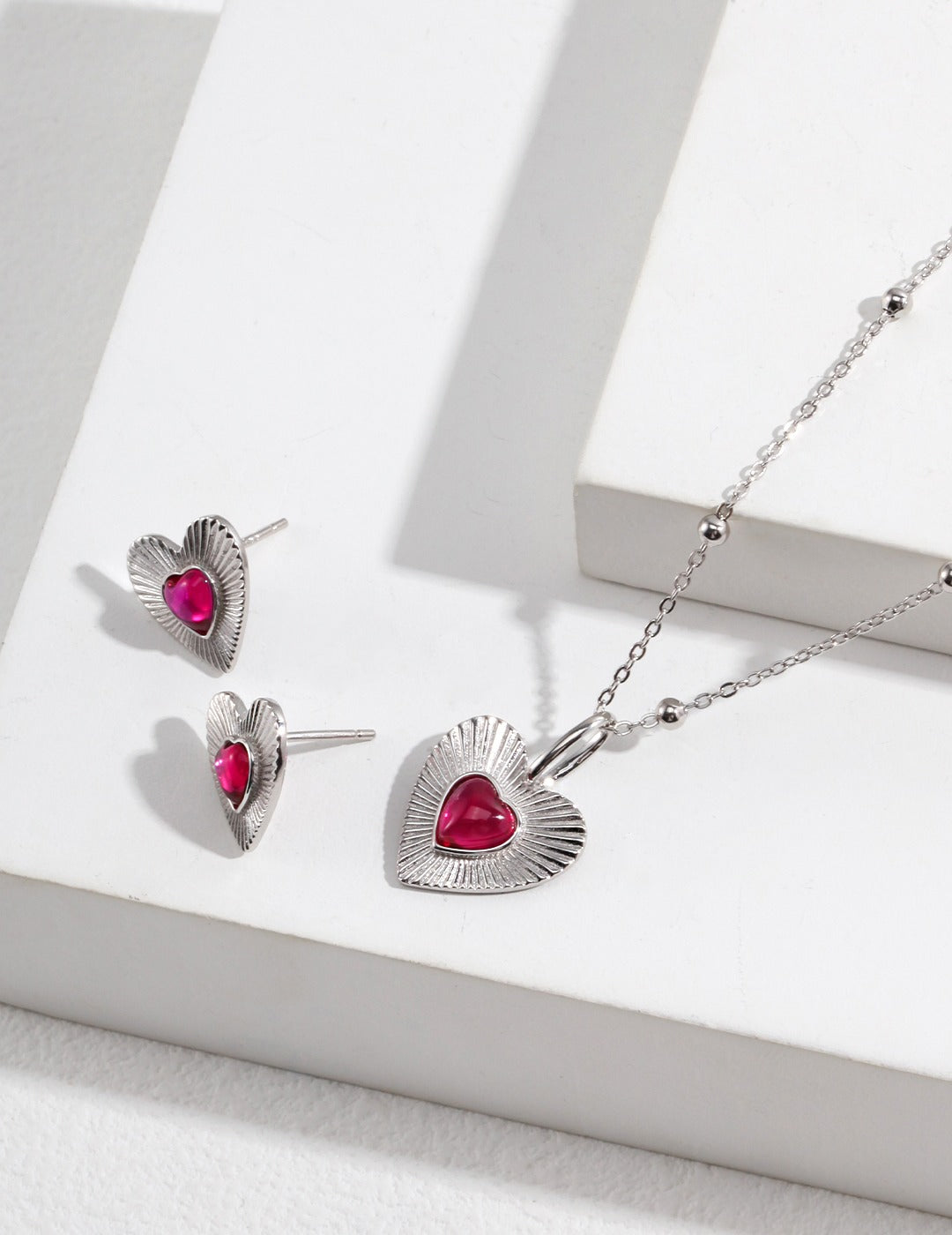 925 Sterling Silver Heart Cubic Zirconia Necklace - Silver