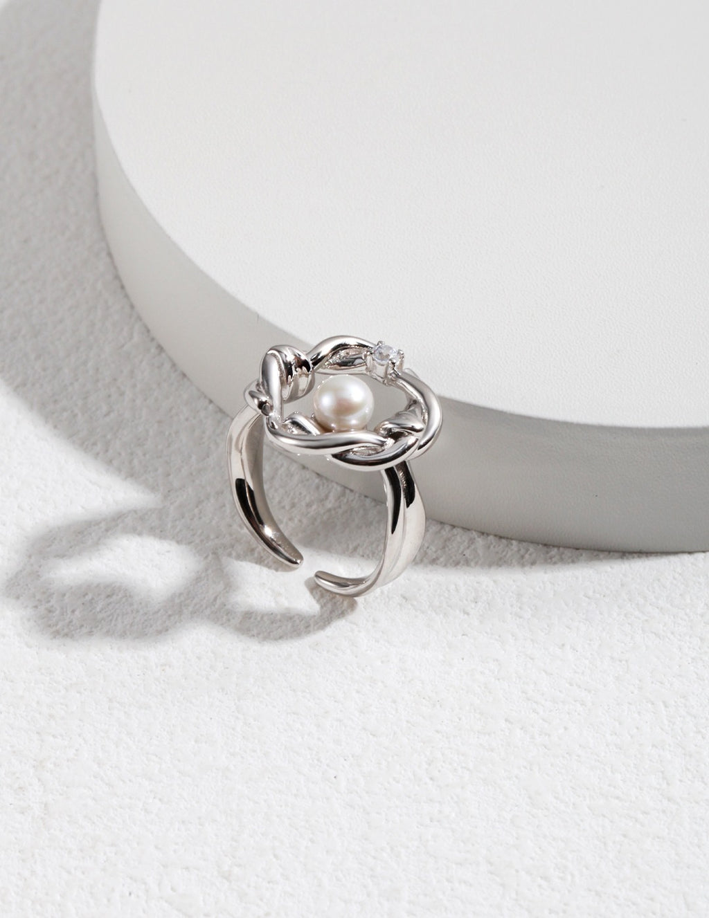 925 Sterling Silver Willow Natural Pearl and Cubic Zirconia Ring - Silver