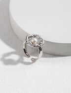 925 Sterling Silver Willow Natural Pearl and Cubic Zirconia Ring - Silver