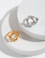 925 Sterling Silver Willow Natural Pearl and Cubic Zirconia Ring - Silver
