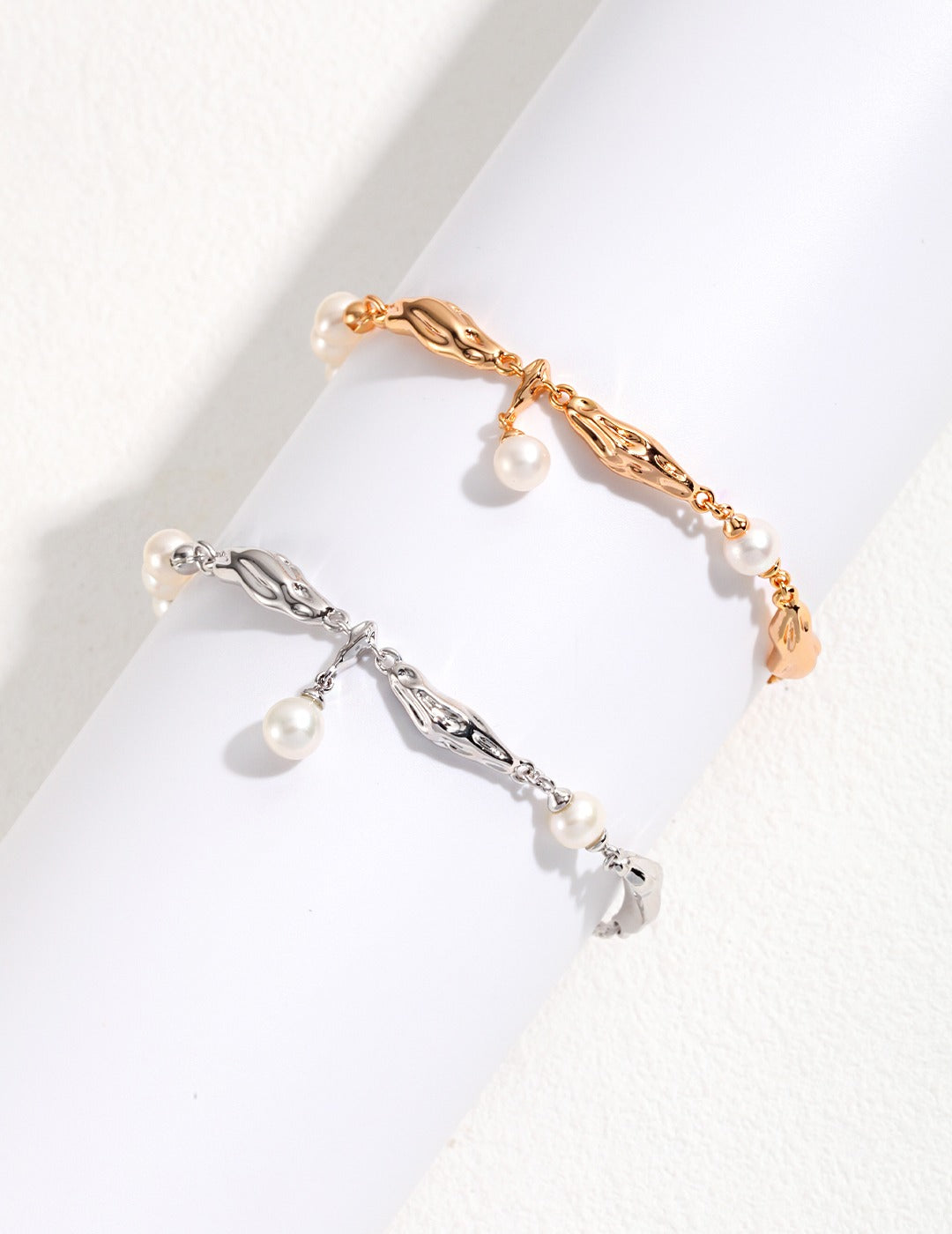 925 Sterling Silver Scarf Natural Pearl Bracelet - Silver