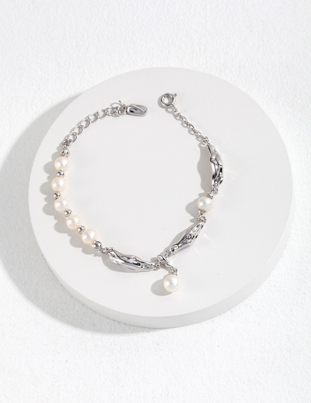 925 Sterling Silver Scarf Natural Pearl Bracelet - Silver