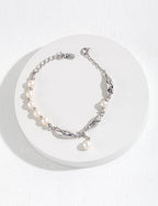 925 Sterling Silver Scarf Natural Pearl Bracelet - Silver