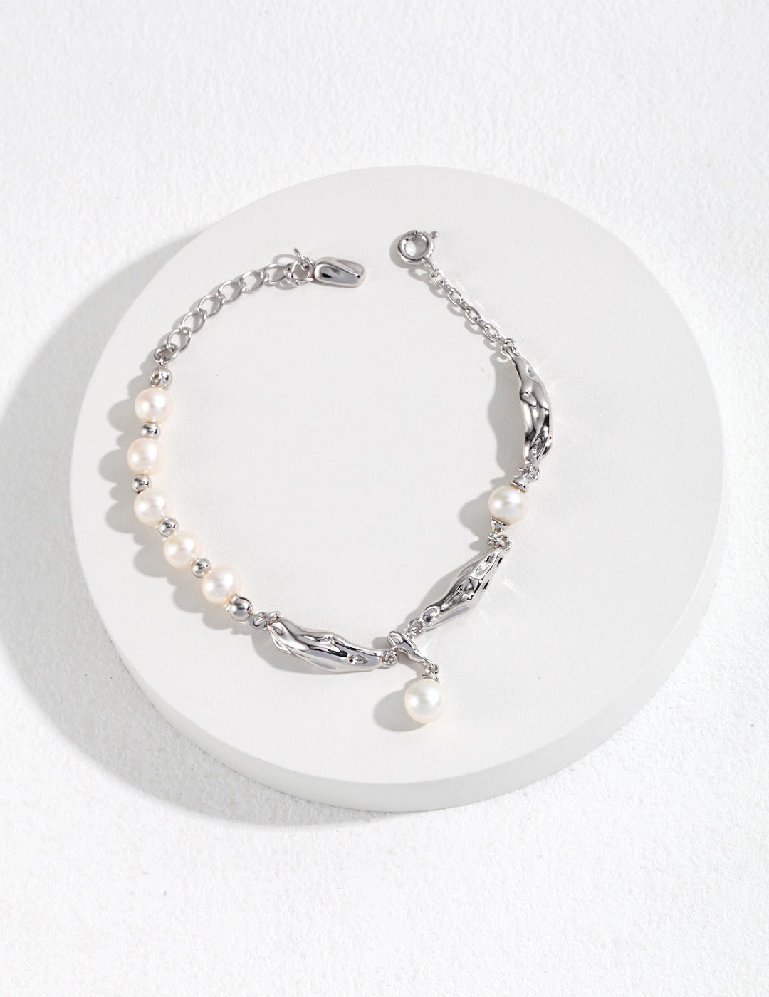 925 Sterling Silver Scarf Natural Pearl Bracelet - Silver