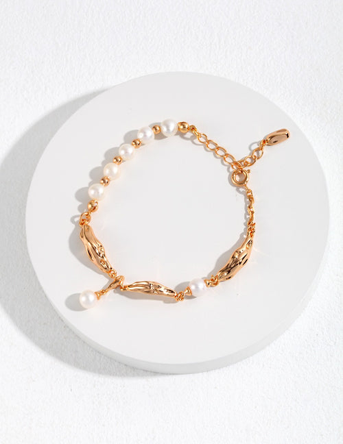 925 Sterling Silver Scarf Natural Pearl Bracelet - Silver