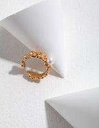 925 Sterling Silver Floral Natural Pearl Ring - Silver