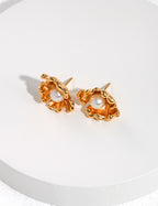 925 Sterling Silver Floral Natural Pearl Earrings - Silver