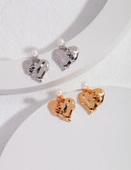925 Sterling Silver Heart Natural Pearl Earrings - Silver