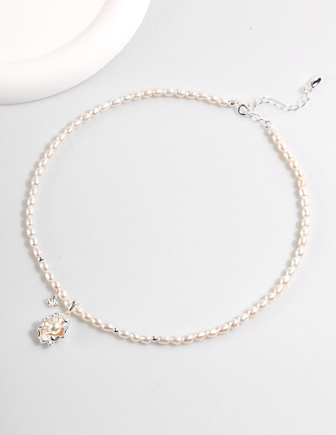925 Sterling Silver Natural Pearl Necklace - Silver