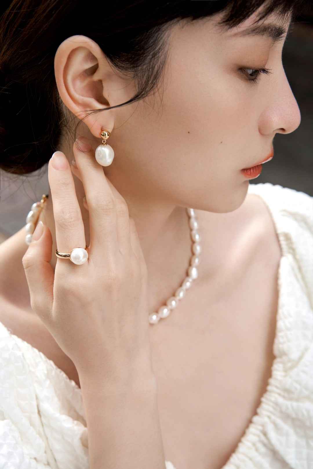 925 sterling silver baroque pearl drop earrings, full pair displayed