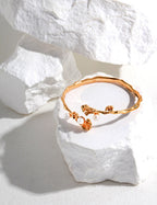 925 Sterling Silver Floral Natural Pearl Bangle - Silver
