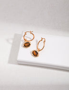 925 Sterling Silver Tiger’s Eye and Malachite Earrings - Silver