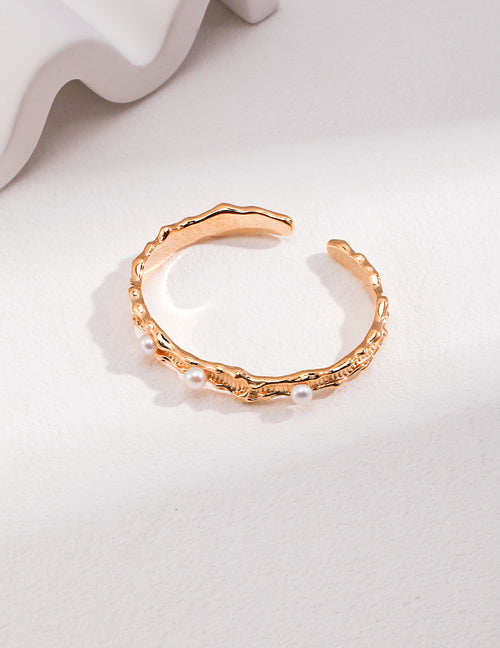 925 Sterling Silver Floral Natural Pearl Bangle - Silver