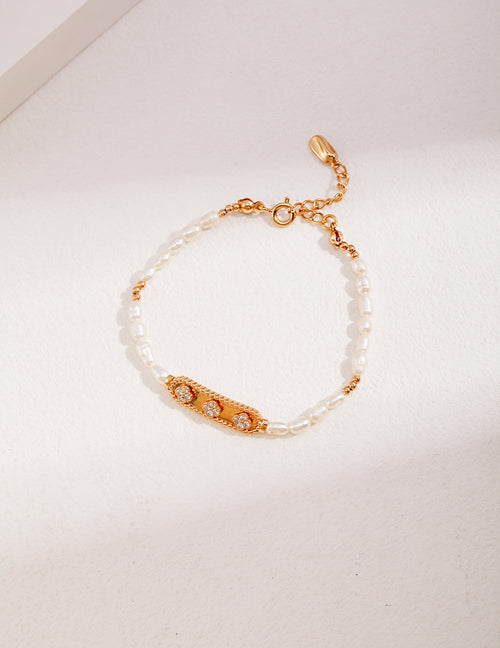925 Sterling Silver Natural Pearl and Cubic Zirconia Bracelet - Silver